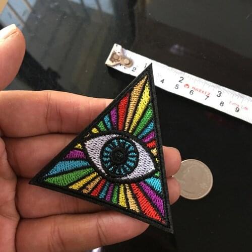 Fine Triangular Rainbow Punk Patches Embroidered Patch Ironing on Mystic Eye Cool Hippie Appliques for Jackets Clothing Stickers