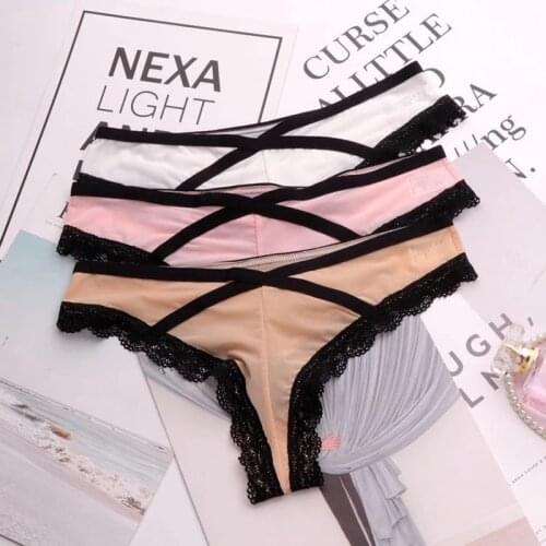 Sexy Satin Ice Silk Womens Panties Thong Breathable Seamless Briefs Temptation G-String Cotton Crotch Underwear Female Lingerie