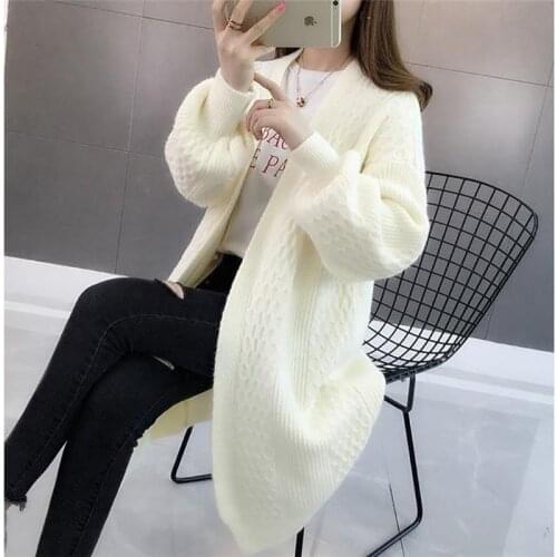 Knitted Cardigan Womens Wear 2020 Autumn Winter New V-collar pure-color Lantern Sleeve Sweater Loose Korean Casual Sweater Z591