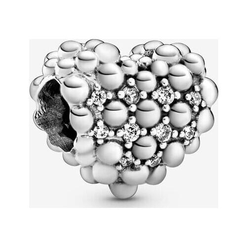 Beaded Sparkling Heart Charms Original 925 Sterling Silver Beads for Jewelry Making Fits Pandora Bracelet Woman Jewellery
