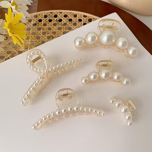 Elegant Big Pearls Hair Clip Claws Oversize Small Makeup Thick Hair Accessories For Women Korean Black White Barrette 2020 New