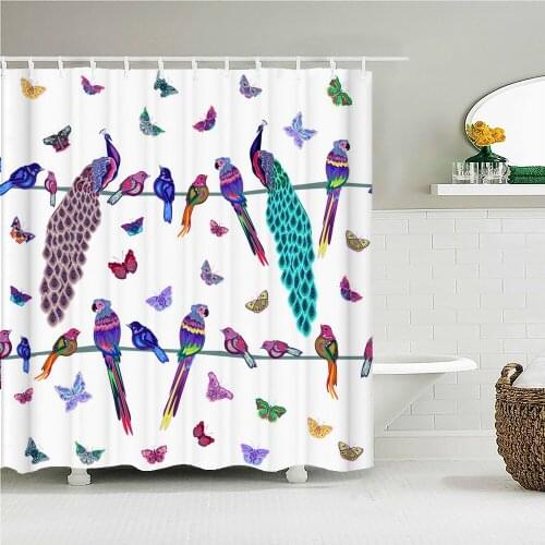 Beautiful Peacock Parrot Flowers Valentines Day Art Shower Curtain Waterproof Bathroom Decoration Home Furnishing