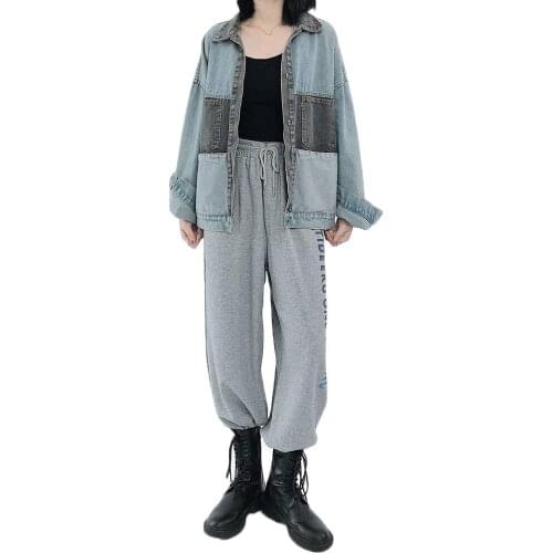 Women Vintage Denim Shirts Jacket 2021 New Spring and Autumn Loose Handsome Fashion Contrast Stitching Shirt Coat NS2513