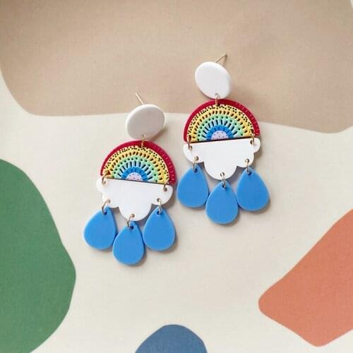 Arch Acrylic Rainbow Earrings with White Cloud Bisexual Flag Pride Rainbow Jewellry for Women Mother Water Droplets KL30FIO2