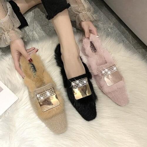 Womens shoes new fashion rhinestone maomao shoes soft soles thick heel comfortable non-slip outdoor slippers