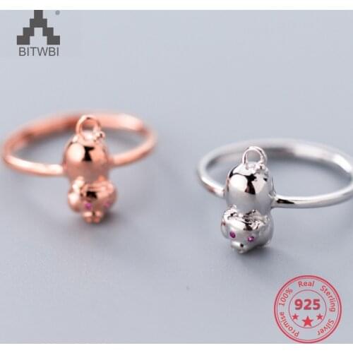 Delicate Wholesale Japan Korea Style 925 Sterling Silver Fashion Cute Little Pig Rose Gold Open Ring Women Jewelry