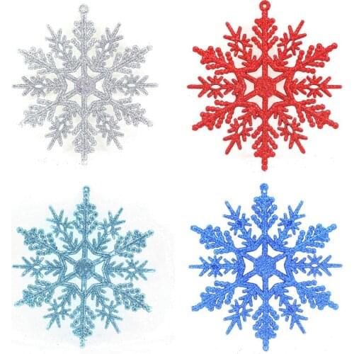 12pcs 10cm Plastic Gold Silver Glitter Powder Christmas Snowflake Ornaments New Year Xmas Tree Pendants Hanging Window Decor