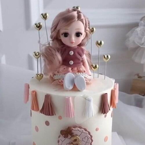 5Pcs Mini Golden Silver Color 3D Heart Cake Topper for Party Decoration Dessert Lovely Gifts Birthday Wedding Cake Flags