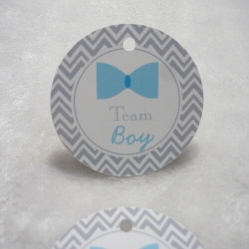 50mm/2inch - Gray Chevron Gender Reveal Bow Tie Team Boy Customizable Classic Round Favor tag