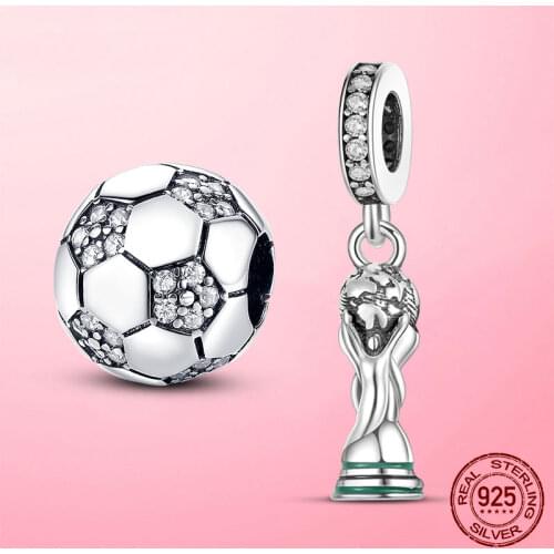 100% 925 Sterling Silver Sparkling Soccer Football Charm Beads Fit Original Pandora Bracelet Fine Silver Jewelry Gift