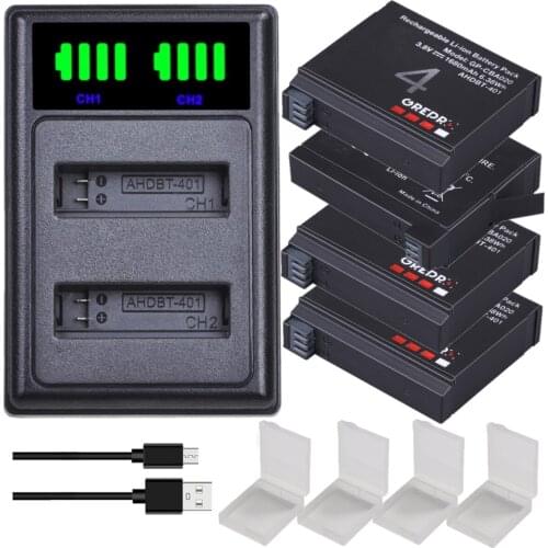 Battery with Charger Set for Gopro Hero4, AHDBT-401, Hero 4 Black, Hero 4 Silver Action Camera Battery