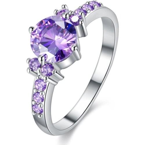 AMORUI Purple Crystal Natural Stone Women Rings AAA Zircon Romantic Wedding Bands Copper Rings For Party Anniversary Jewelry