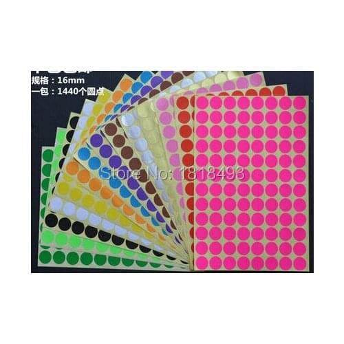 Free shipping dia.1.6cm colorful round blank paper stickers,1440pcs a lot/gift packing label/price tag/DIY red sticker/logo