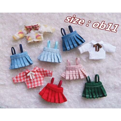 Free shipping 1Pcs Long-Sleeve Shirt / Overalls for OB11, 1/12BJD, Obitsu 11 Doll Skirt Clothes Accessories