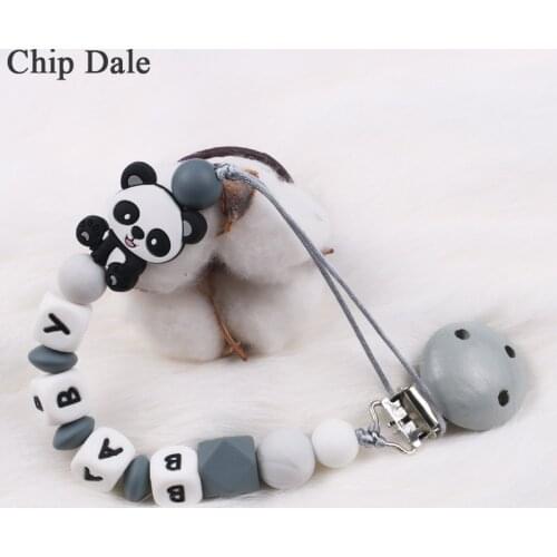 Chip Dale Personalized Name DIY Panda Baby Pacifier Clip Chain Food Grade Silicone Newborn Wooden Holder Hand MadeToy Gift