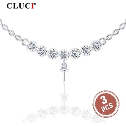 CLUCI 3pcs 925 Sterling Silver Zircon Pendant Necklace Jewelry Silver 925 Simple Design Necklace Jewelry for Women Party SN046SB