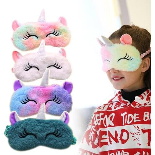 Children Unicorn Plush Eye Mask Colorful Fur Sleeping Eye Band For Women Winter Travel Cute Soft Animal Eye Cover Blindfold