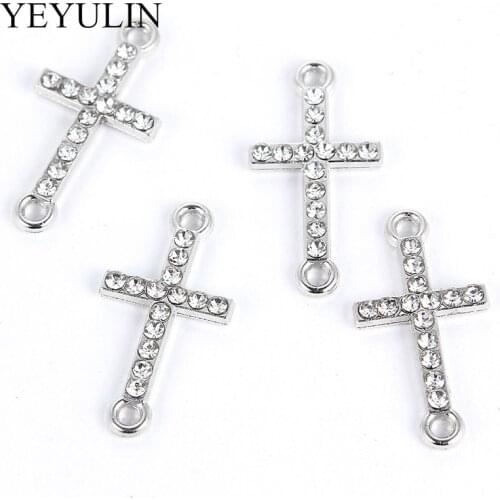 DIY Pendant Necklace Jewelry Findings 10 Pcs White K Alloy Crystal Religion Cross Connectors Beads Bracelet Charm