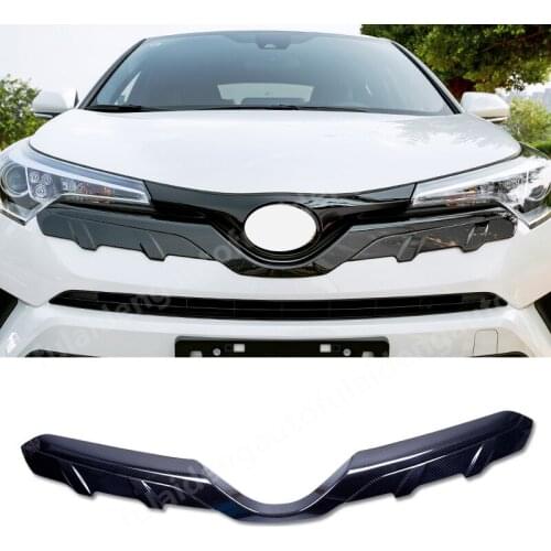 For Toyota CHR C-HR 2018-2019 Carbon fiber ABS Chrome Front Grille Grill Bumper Trim Cover car styling accessories