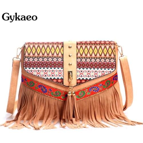 Gykaeo 2020 Vintage Women Messenger Bags For Womens Ethnic Style Tassel Shoulder Bag Ladies Retro Crossbody Bag Bolsa Feminina