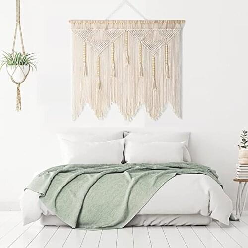 Cotton Rope Hand Woven Macrame Wall Decor Bohemian Style Home Decor Tapestry Wall Hanging 110*85 (without Sticks)