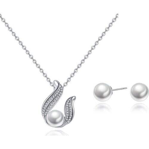 KOFSAC Fashion 925 Silver Jewelry Sets For Women Wedding Micro-Inlay Zircon Leaf Pearl Earrings Necklaces Set Bride Fine Jewelry