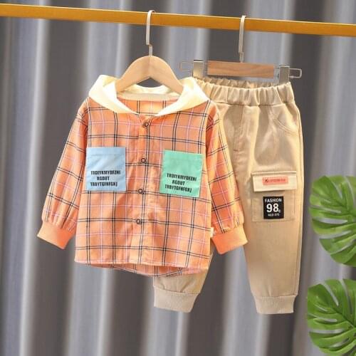 Baby Boys/Girls Clothes Sets 2021 Spring New Fashion Cotton Casual Plaid hoodies Shirt+pants 2pcs Childrens Wear Costume Suit