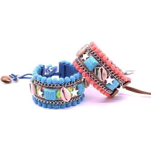 Leather Bracelet Fashion Shell Leather Natural Stone Alloy Star Ms. Bracelet Bohemian Leather Activity Knot Bracelet Jewelry