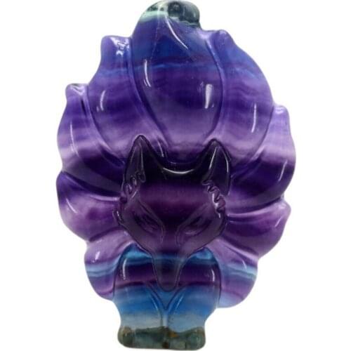 FYSL Ethnic Style Lovely Fox Natural Colorful Fluorite Stone Pendant for Gift Animal Jewelry