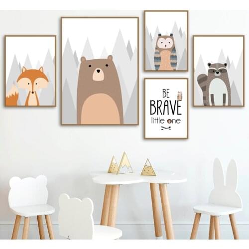 Bear Owl Fox Raccoon Nursery Wall Art Canvas Painting Cartoon Nordic Posters And Prints Wall Pictures Boy Girl Kids Room Decor