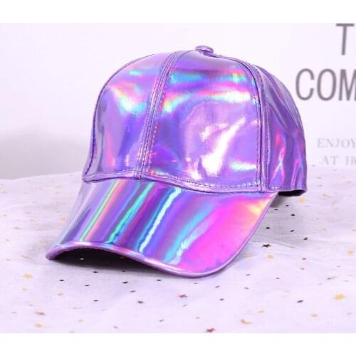 Fashion Leather Hip-hop Hat Rainbow Color Changing Hat Women Men Cap Color Gradient Shiny Snapback Baseball Cap