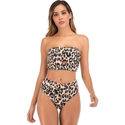 Fashion Leopard Bikinis 2021 Woman 2 Piece Bikini Set Sexy Womens Swimsuit Tube Top Suits With Shorts Femme Strapless Swimwear