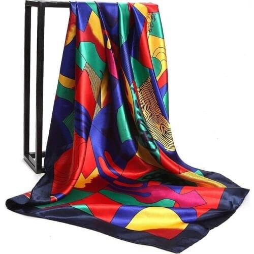 Fashion Womens Large Soft Faux Silk Red Picasso Paint Scarf Head Neckerchief Print Square Satin Shawl 90*90cm For Gift