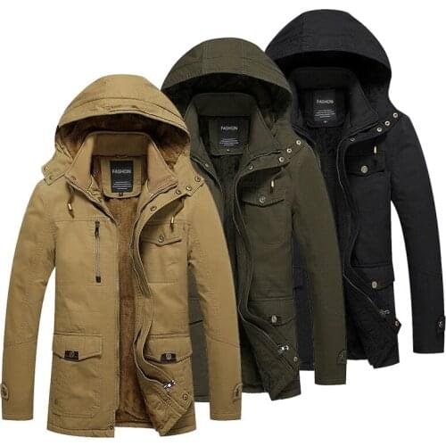 Men Winter Coats Fleece Warm Thicken Jackets Male Outerwear Windproof Casual Coat Hooded Mens Cotton Parkas Military Overcoats