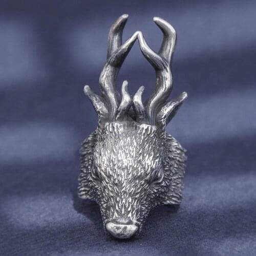 Solid 999 Sterling Silver MENS MEN artisan handmade DEER Rock punk biker Ring Jewelry A4529