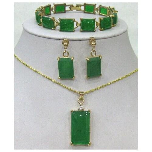 New - fashion beautiful green jade jewelry set