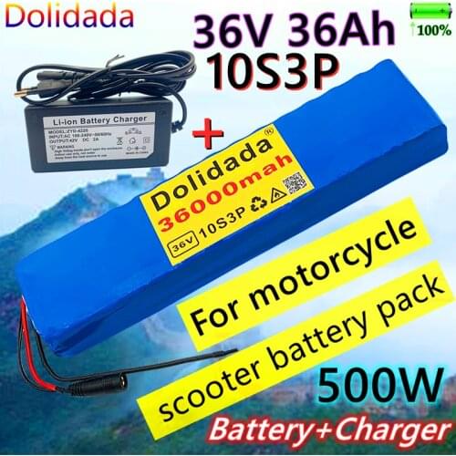 New 10S3P 36V 36000mAh battery pack 18650 lithium battery 500W high power large capacity 42V motorcycle scooter+charger