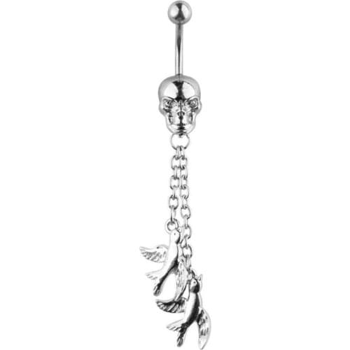 New Fashion punk skull Belly Body Piercing animal swallow Surgical Steel Navel Ring with tassel Sexy body Jewelry summer style