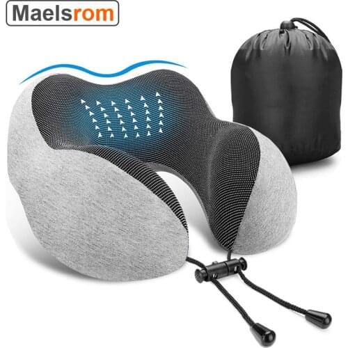 Pure Memory Foam Cervical Neck Pillow Breathable Cotton U-Shape Massage Pillow Airplane Travel Car Neck Head Rest Air Cushion