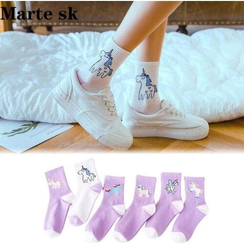 Sexy Fall Women Cotton Unicorn Socks Cartoon Animals Popular Funny Socks Printed cartoon unicorn pattern Art Happy Socks