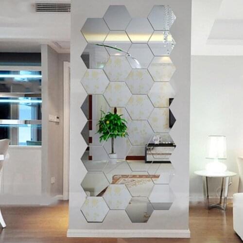 12Pcs Hexagonal Self Adhesive Mirror Effect Wall Sticker Living Room Decal Decor Art Wall Stickers drop ship