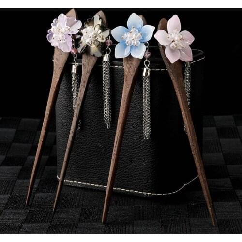 Ancient style palace hairpin, classical hibiscus flower, elegant Chinese style ball head set, hairpin, wooden headgear female