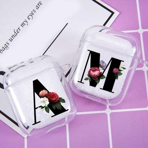 Floral Black 26 Alphabet Letter A To Z Silicone Case For Airpods Pro 2 1 Bluetooth Wireless Earphone Cover Charging Box Bag