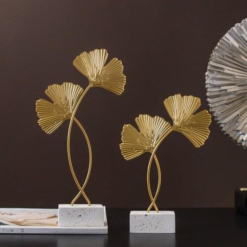 Resin Golden Ginkgo Leaf Craft Miniatures Model Desktop Table Cabinet Ornament Decoration Home Office Decorative