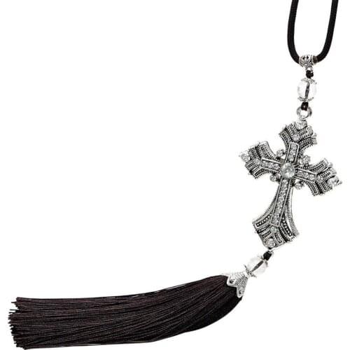 Rhinestone Cross Jesus Christian Car Rear View Mirror Hanging Pendant Decor