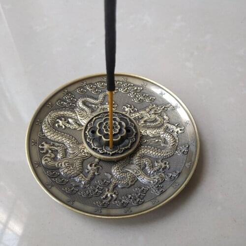 T 2 In 1 Phoenix Dragon Incense Holder Metal Thanksgiving Gift Copper Alloy Incense Burner Round Home Decor for Incense Sticks