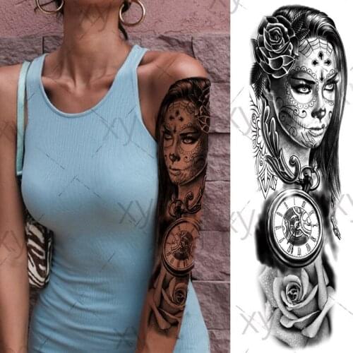 Waterproof Temporary Tattoo Sticker skull head rose flower full arm fake tatto flash tatoo sleeve large size for men women lady