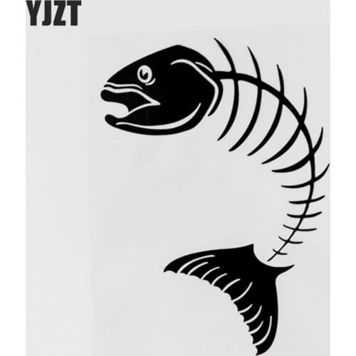YJZT 11.2CM×15.6CM Ferocious Bony Fish Decal Vinyl Black/Silver Car Stickers Bumper 13D-1231