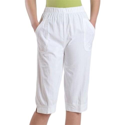 Plus Size High Waist 100% Cotton Calf Length Pants Summer Thin Trousers Female Oversized Casual Loose Breathable Straight Capris