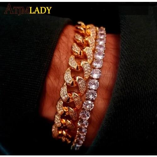 2020 new arrived Iced out bling women jewelry 12mm 5A cz cuban link chain bracelet hip hop bling women jewelry silver color